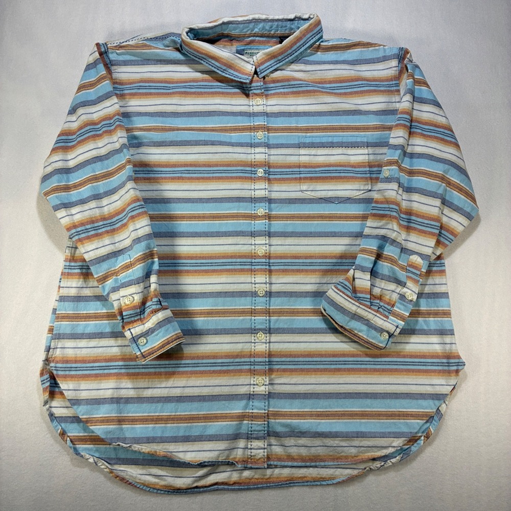 Panhandle Rough Stock Striped Button Up Shirt Womens XL Blue Orange Cotton XL